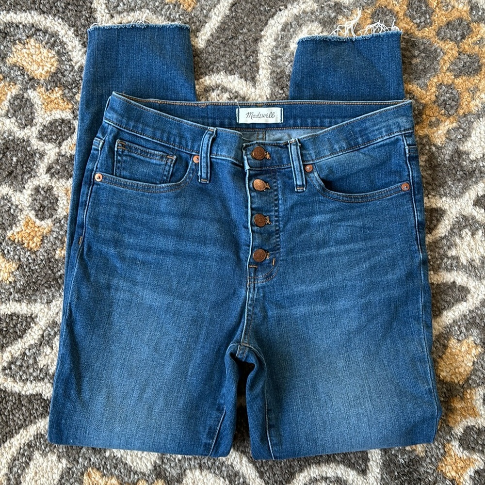 MADEWELL 9" Mid Rise Skinny Raw Hem Exposed Buttons size 29